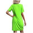 thumbnail image 3 of WREESH Casual Summer T-Shirt Dress Women's Comfortable V-Neck Short Sleeve in Solid Colors Green, 3 of 5
