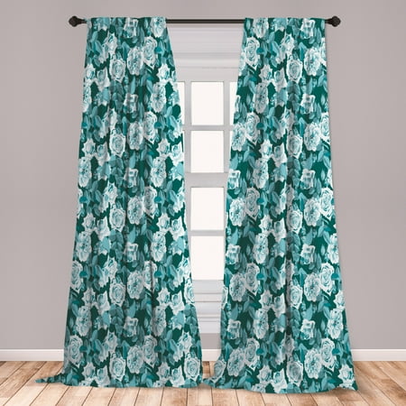 Teal Color Bedroom Ideas Floral Curtains 2 Panels Set, English Roses Flower Old Style in Aquatic Tones Rustic Illustration, Window Drapes for Living Room Bedroom, Dark Teal and Multicolor, by Ambesonne ()