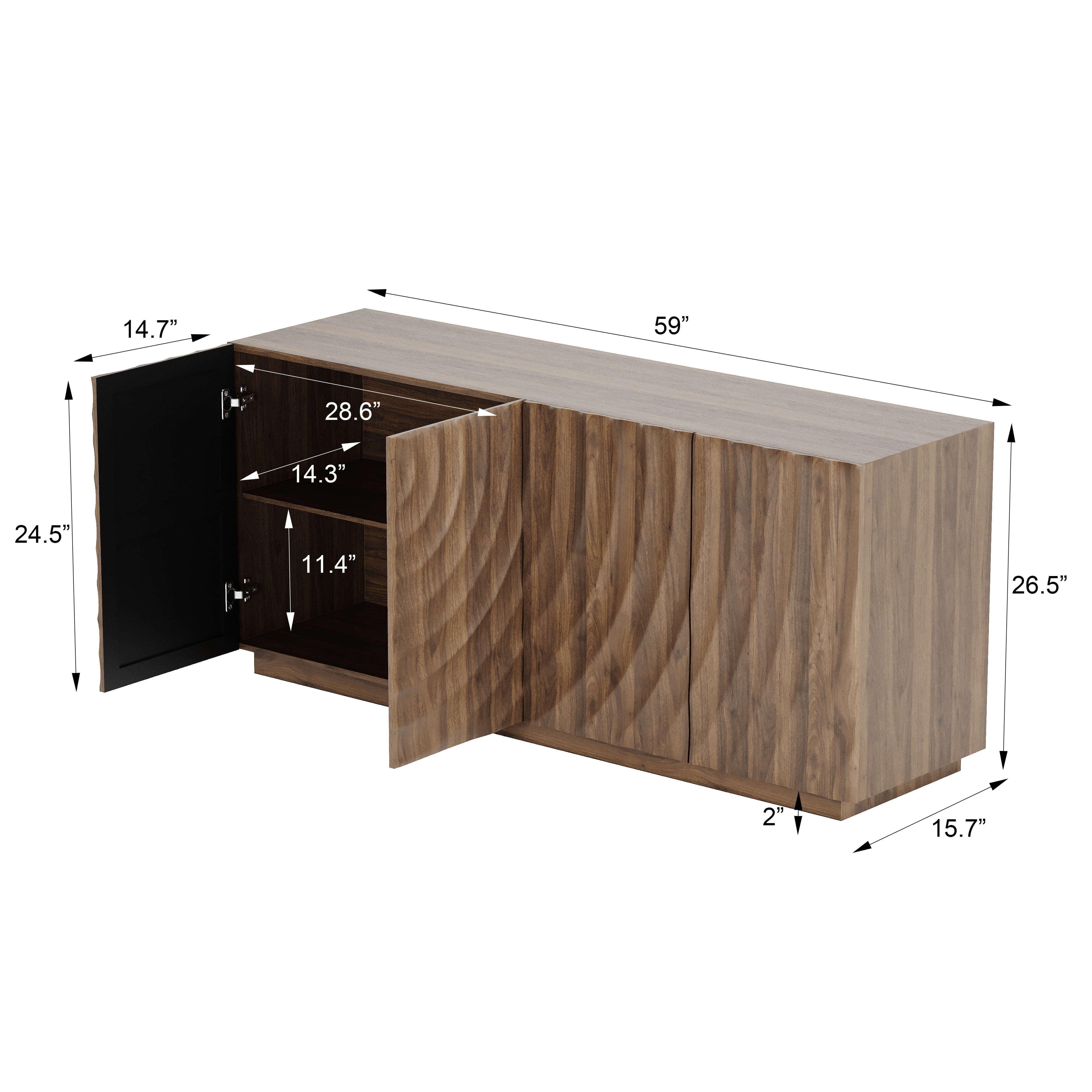 Aukfa Accent Sideboard Buffet Cabinet,Accent Storage Credenza with Ripple Door for Dining & Living Space,Walnut
