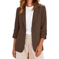 thumbnail image 4 of PBFRDSJ Women's Ruched 3/4 Sleeve Suit Jackets Casual Single Button Open Front Blazer Lightweight Slim Fit Business Office Outfits, 4 of 9