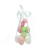 17" Pastel Pink Green and White Floral Striped Spring Easter Egg Cluster Hanging Decoration
