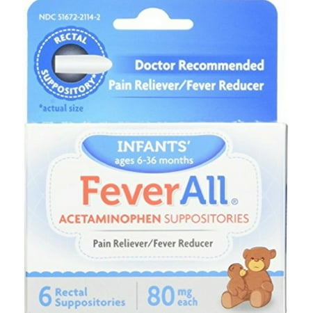 FeverAll Infants Acetaminophen Suppositories 6 Rectal Suppositories 80mg each (Pack of 6)