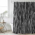 thumbnail image 6 of Black Striped Shower Curtain Set - Small 36" x 72" Washable Bathtub Curtain with 12 Hooks, Retro Wave Lines Texture Simple Waterproof Fabric Stall Shower Curtains for Bathroom/Bathtub Décor, 6 of 6