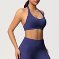 thumbnail image 4 of Neewe Women's Seamless Sports Bra Knitted Yoga Suit Gathering Breathable Workout Gym Tank Top for Women-Dark Blue M, 4 of 9