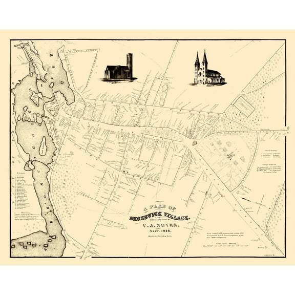 Historic City Map - Brunswick Maine - Noyes 1846 - 28.73 x 23 - Vintage Wall Art