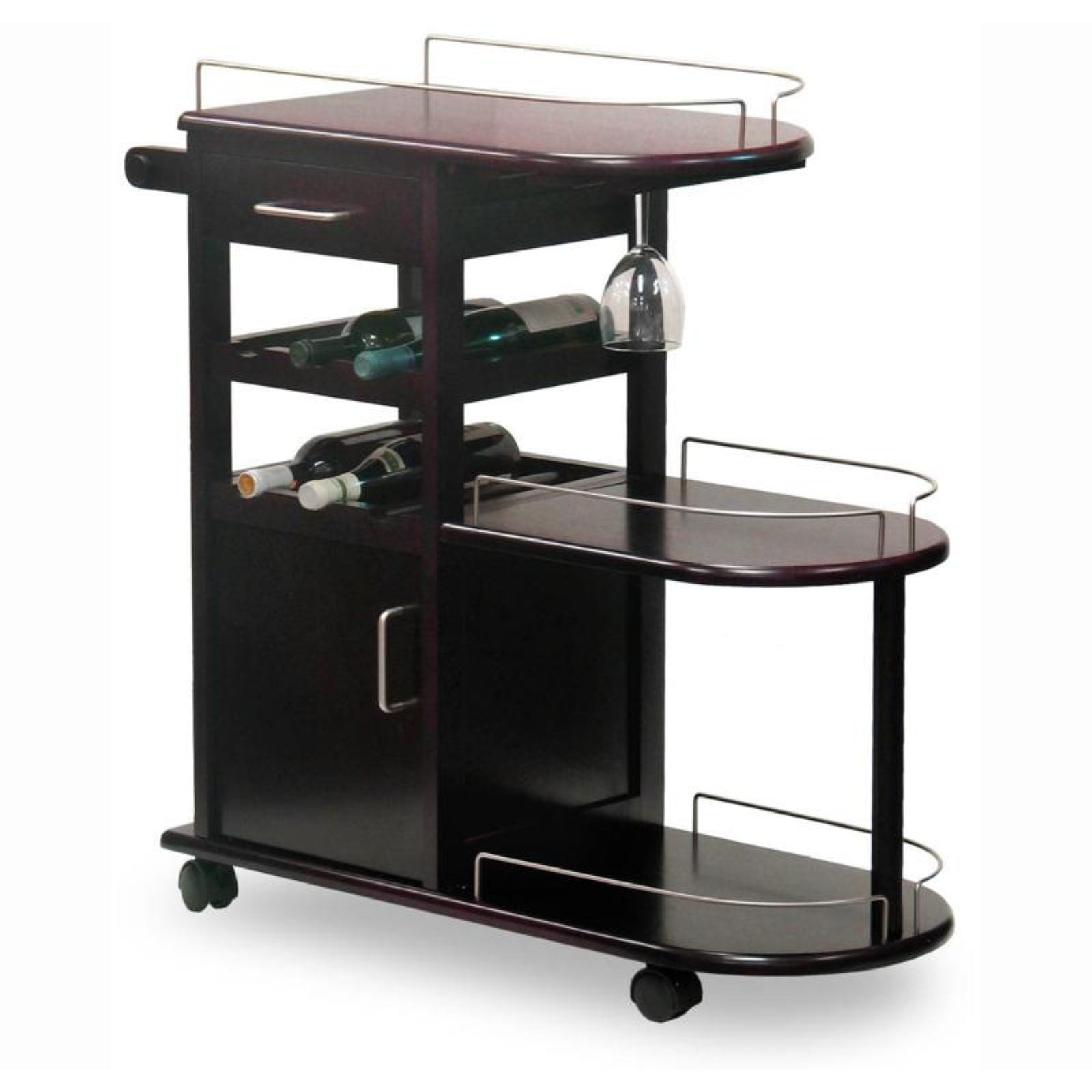 Winsome Jimmy Entertainment Cart Dark Espresso: Modern Rolling Storage, 3 Shelves, 1 Drawer, Wood Composite
