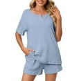 thumbnail image 3 of UVN 2 Piece Pajama Sets for Women Short Sleeve Top and Shorts Sleepwear Casual Lounge Set with Pockets, 3 of 9