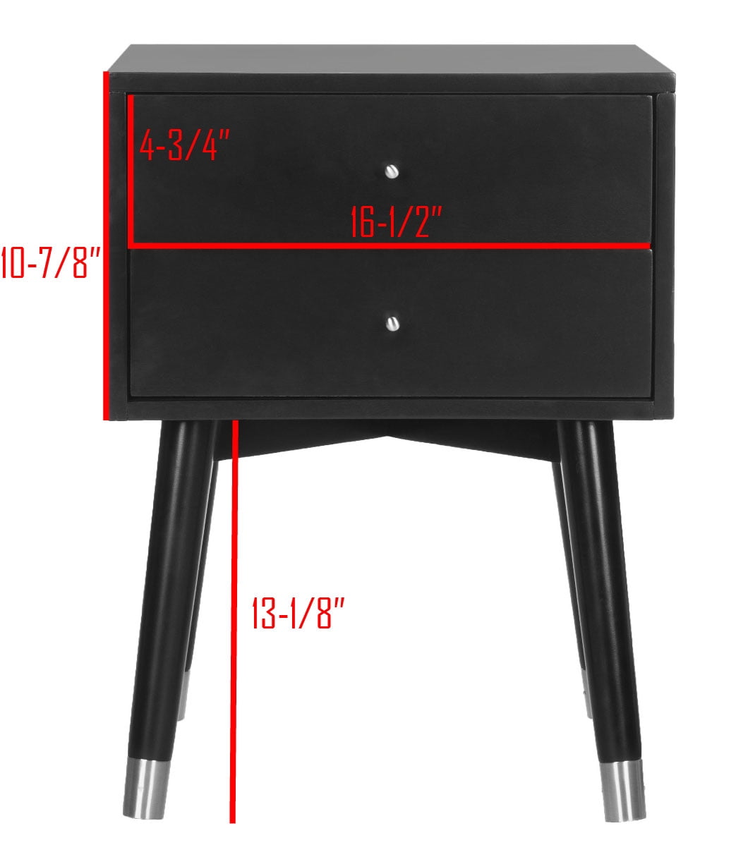 Safavieh Lyla 2-Drawer Mid-Century Retro Night Stand, Black/Silver