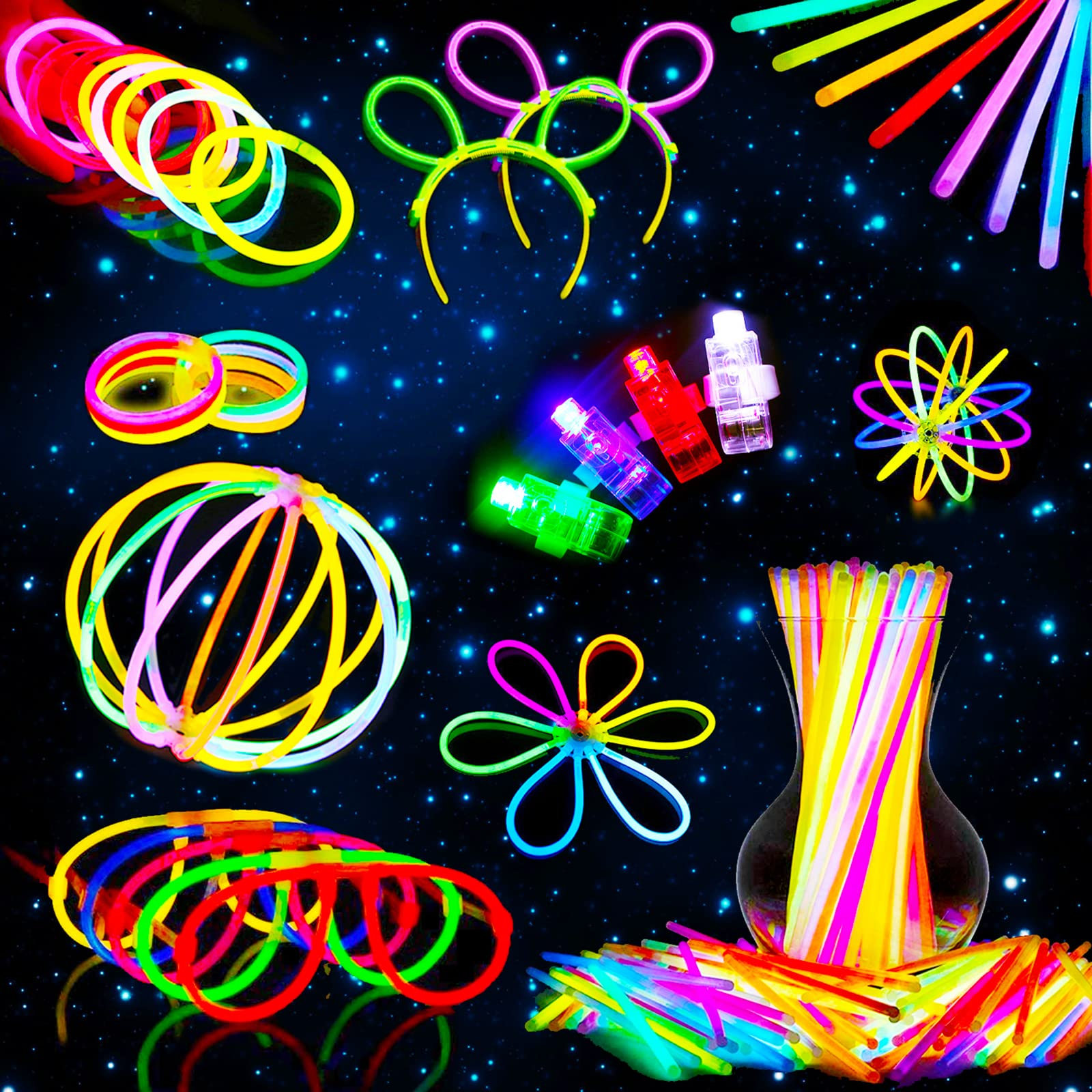 Birthday Glowing Bracelet Earring Colorful Lights Up Supplies for Parties Wedding Festival Eyeglasses Glow Sticks Party Pack with Connectors 