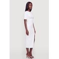 thumbnail image 2 of Women's Ribbed Knit Crew Neck Short Sleeve Dress with Side Slit, 2 of 3