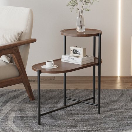 Ample Storage & Stylish Coffee Table|2-tier with Wood Shelf (Walnut Brown)