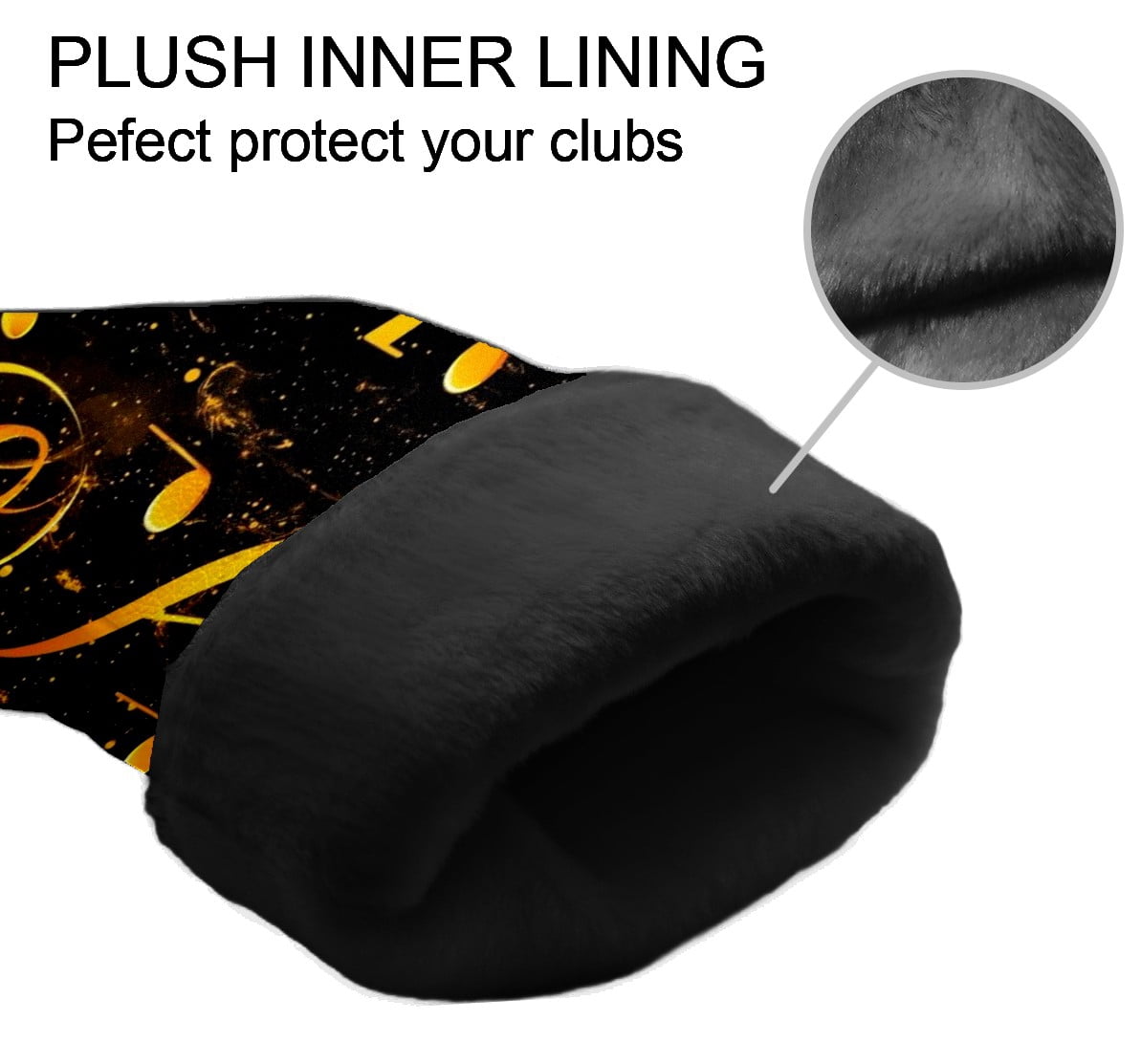 Golf Club Head Covers - Yellow Musical Note Pattern, PU Leather, Waterproof, Fits Fairway Woods/Hybrid, Unisex, Fits Most Brands