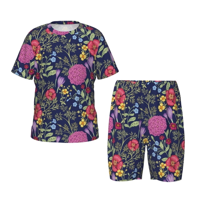 Balery Floral Conjunto de Pijama Infantil de Manga Corta con Estampado – Ropa de Dormir de Algodón Suave-Medium