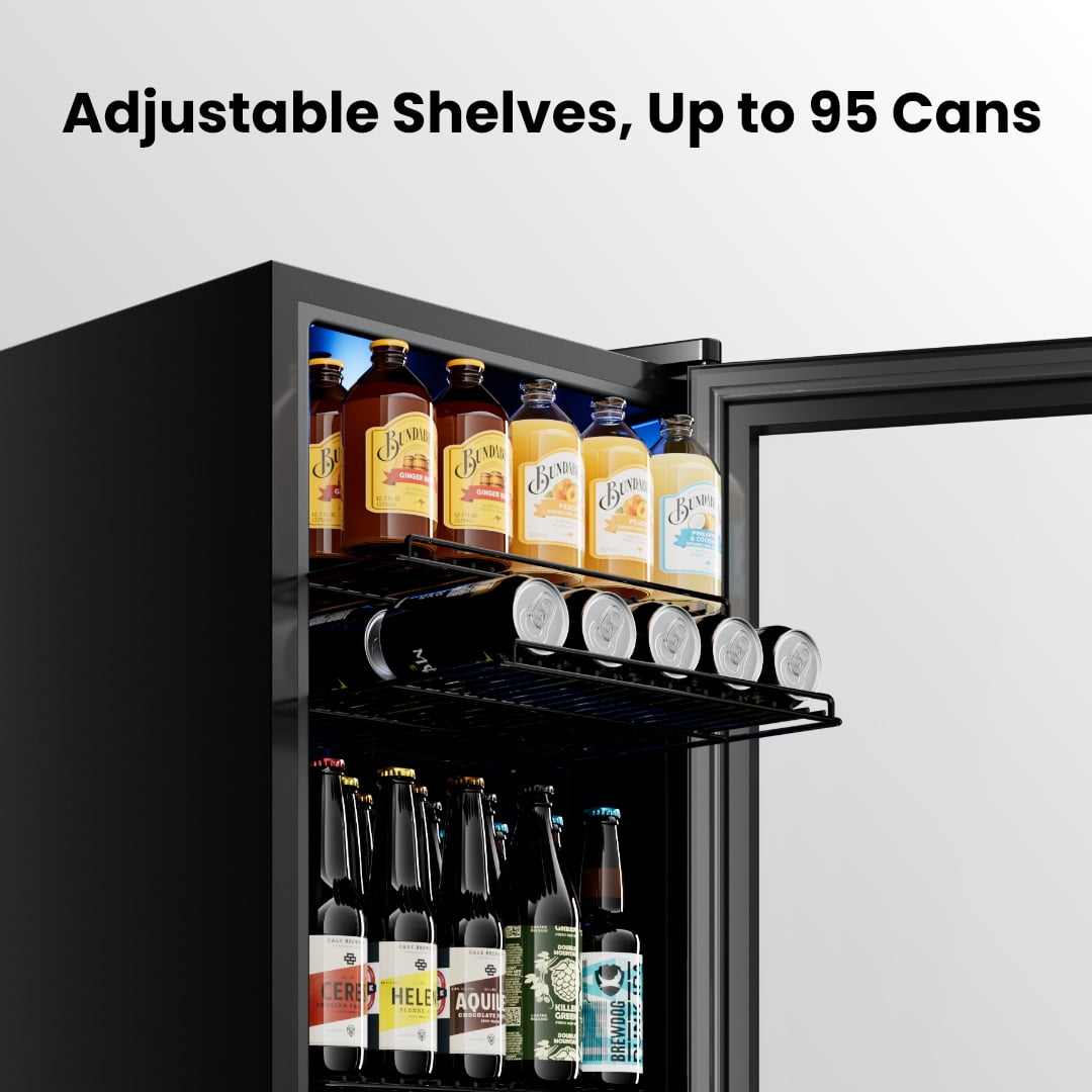 Yeego 121 Can Beverage Refrigerator, Mini Freestanding Beverage Fridge with Double Glass Door, 3.1cu.ft.