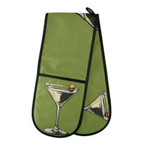 Yayeee Double Oven Mitt Kitchen Heat Resistant Baking 35" x7" Quilted Glove, Light Black Martini