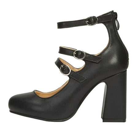 

Gzztg Wide Shoes For Women Leather Lady British Style Belt Buckle Student Wearable Casual