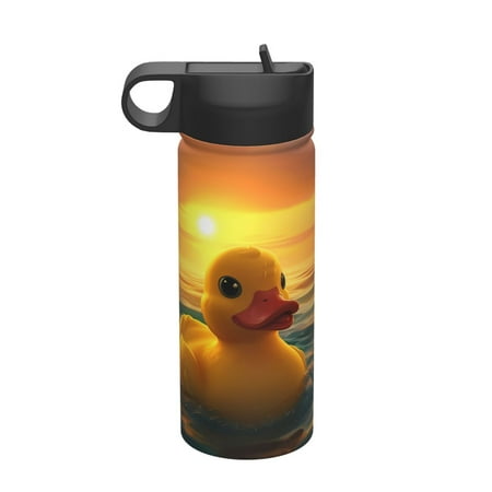

Qekee Cartoon Swimming Yellow Duck Print 18OZ Sports Insulated Kettle Coffee Mug Travel Tea Mug Thermos Cup 18 Stainless Steel Water Bottle For Running Hiking Cycling