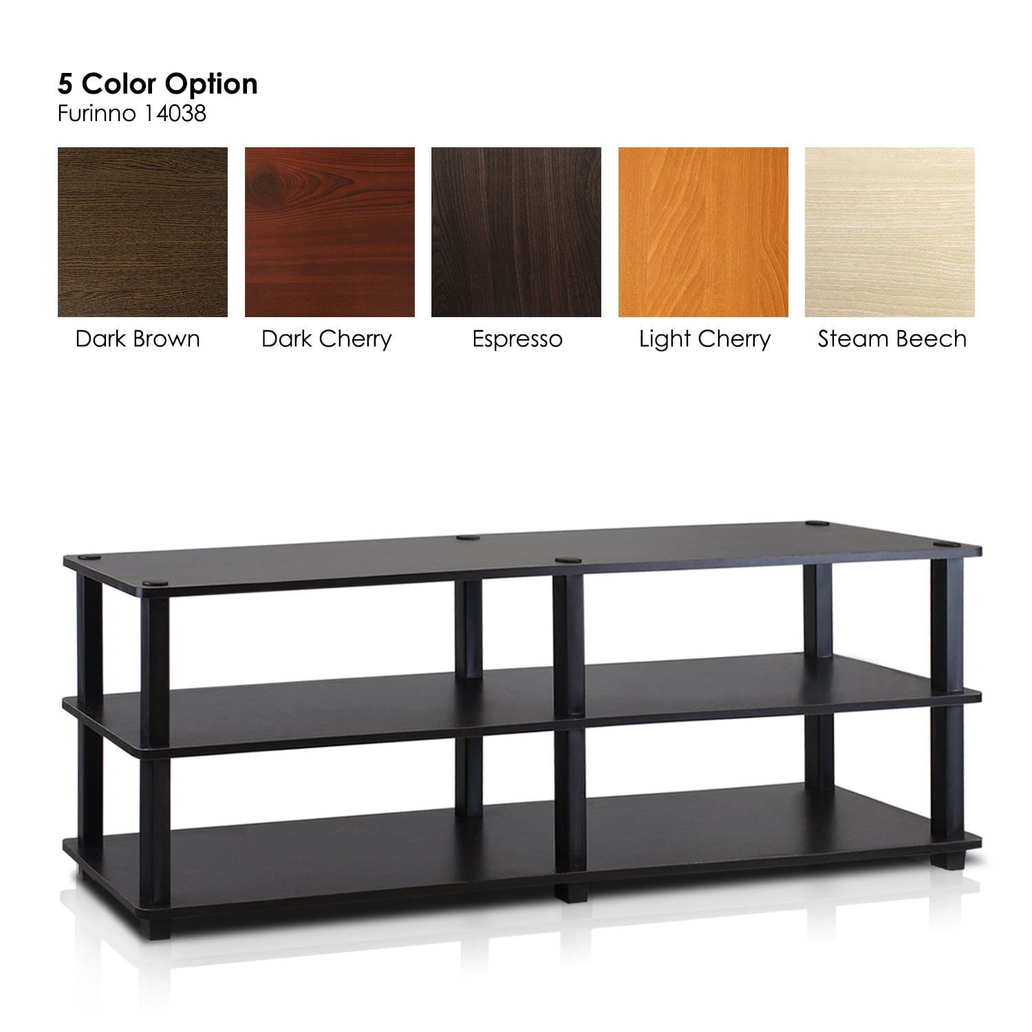 Furinno Turn - S - Tube No Tools 3 - Tier Entertainment TV Stand, Black