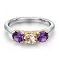 thumbnail image 3 of Gem Stone King 10K Two Tone Gold Peach Morganite and Purple Amethyst Engagement Ring for Women | 1.35 Cttw | Round 5MM | Gemstone October Birthstone | Size 8, 3 of 6
