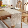 thumbnail image 1 of Vintage Cotton Knit Beige Cutout Table Cloth Lace Tassel Table Runner For Dining Wedding Table Party Decoration, 1 of 5