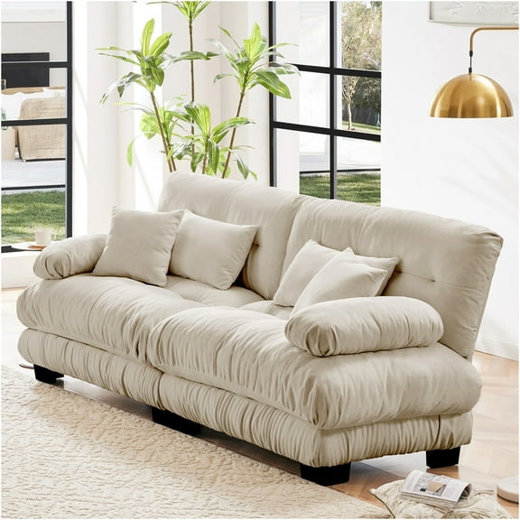 JERFIT Modern 2-Seater Cloud Couch Sofa with Pillows, Plush Chenille Fabric for Living Room, Light Coffee