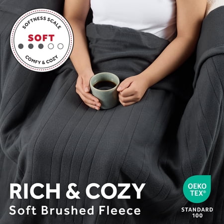 SUNBEAM ELECTRIC HEATED THROW BLANKET GRAY FLEECE 4 HEAT SETTINGS, 50X60