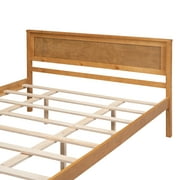 Euroco Queen Platform Bed, Modern Wood Frame Bed with Headboard and Slats for Living Room,Adults,Oak