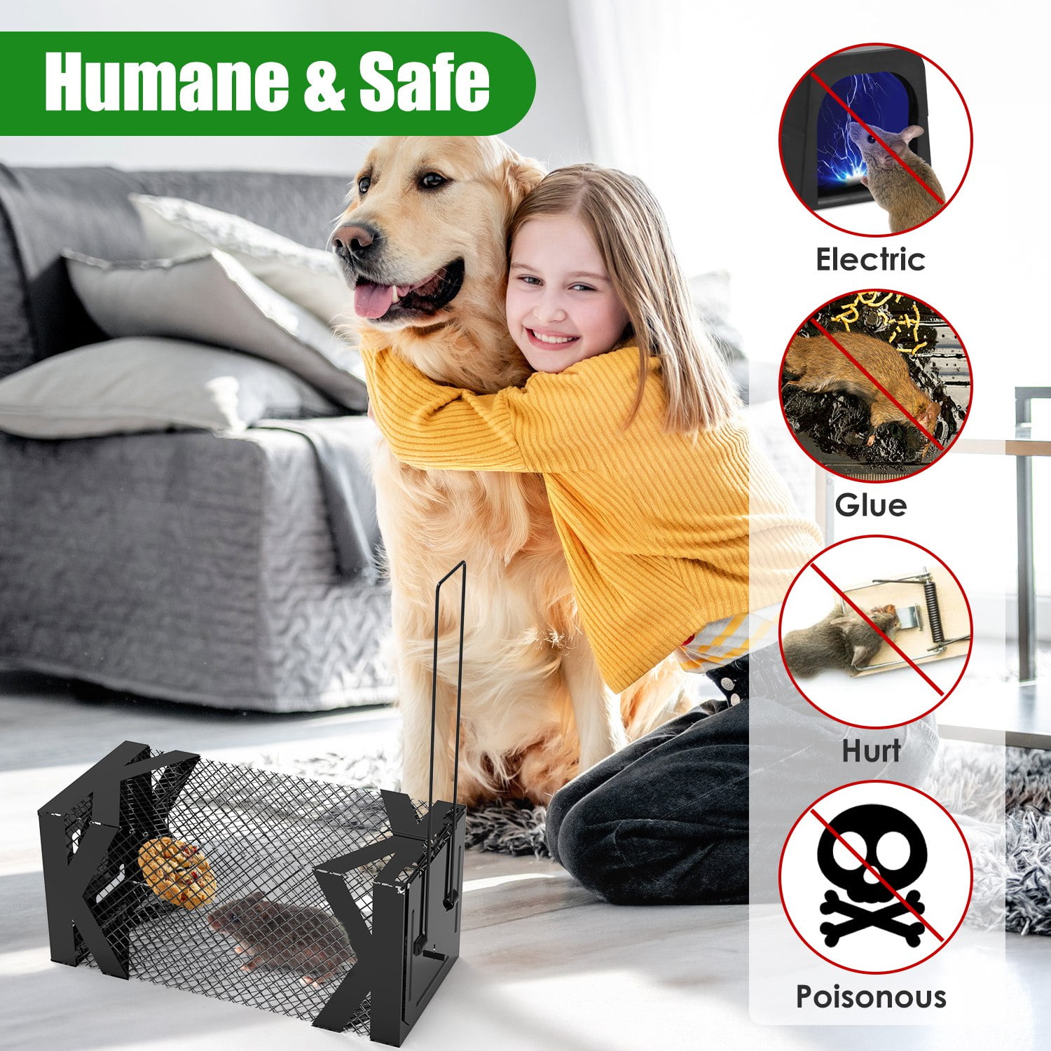 Humane Mouse Trap Cage Non Lethal Live Catch Rodent Trap Heavy Duty Metal Reusable Mouse Catcher for Mice Voles Hamsters Indoor Outdoor Pest Control Easy Release Pet Safe Home Garage Garden