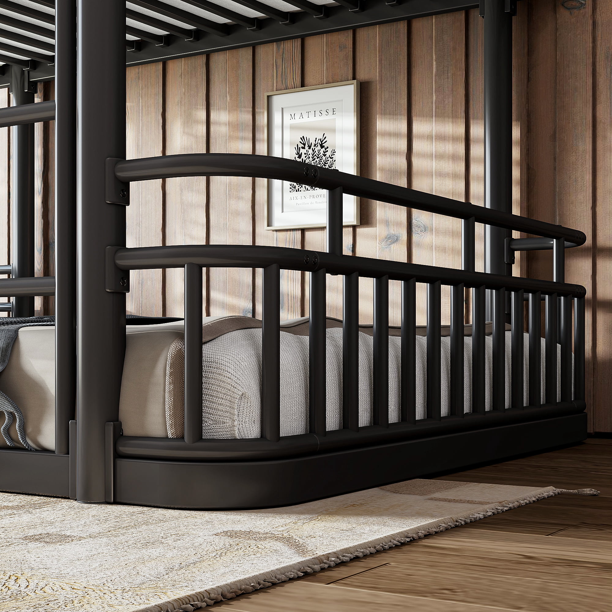 Leumius Full over Full Bunk Bed Frame with Ladders & Guardrails, Upgraded Round-Pipe Metal Frame, Stylish & Versatile for Any Room,Black