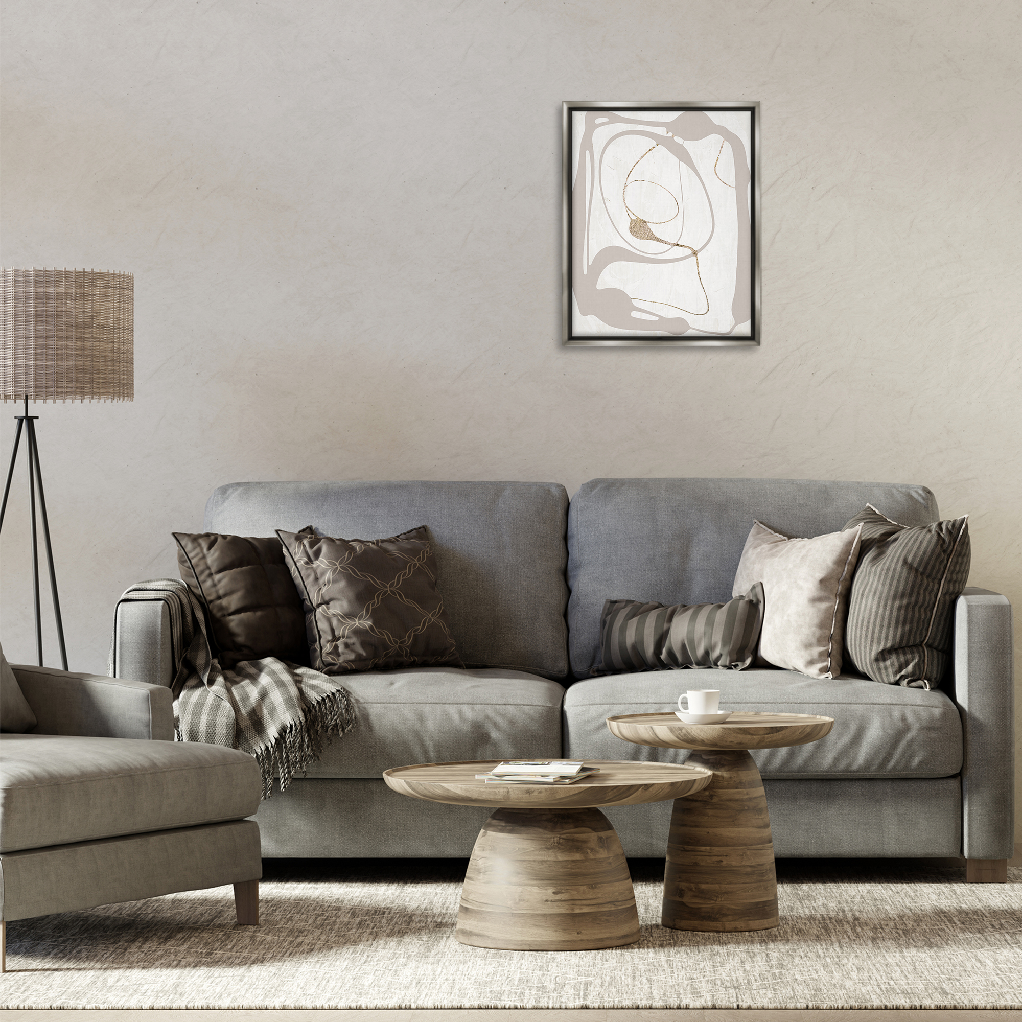Stupell Industries Gray Very Abstract Figure Abstract Painting Gray Floater Framed Canvas Art Print Wall Art, 17 x 21