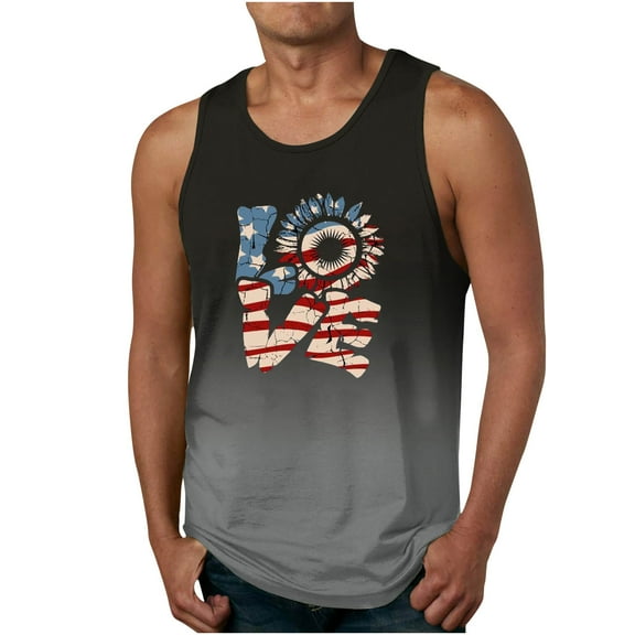 Lilgiuy Men's American Flag Tank Top Non Positioning Printing Gradient Tank Casual Sports Sleeveless T-shirt Tank Blouses Gift for Friends(Gray,2XL)