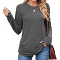 thumbnail image 3 of Womens Sweaters Long Sleeve Shirts Fall Fashion Trendy Tops Ruched Outfits Winter Clothing Dark Gray M, 3 of 9