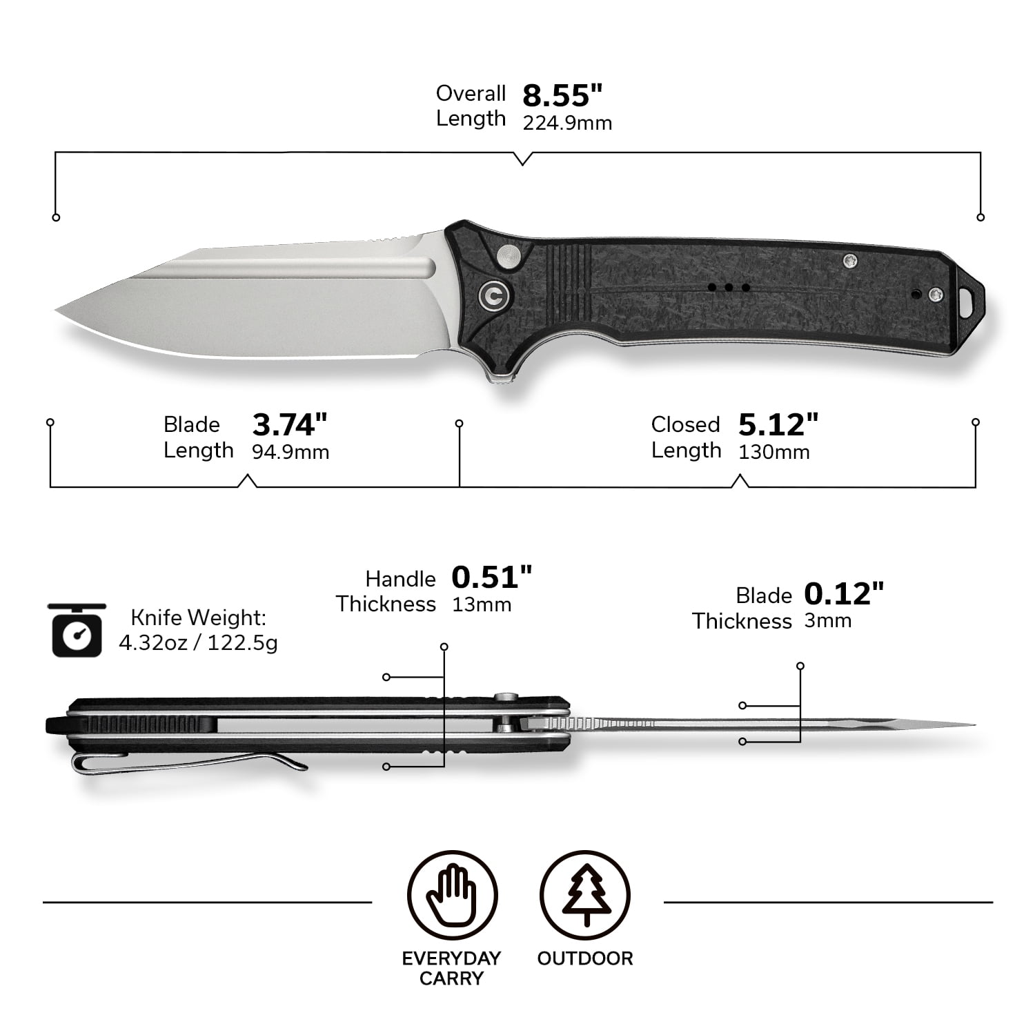 CIVIVI Neurohaptic Pocket Folding Knife with 3.74'' Nitro-V Blade G10 Handle, Reversible Clip, Gift for Men Women C23080-2