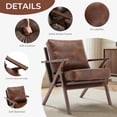 thumbnail image 3 of Ebello Mid-Century Modern PU Leather Accent Chair, Wood Frame Armchair with Removable Thick Padded Cushions for Living Room, Bedroom, Reception, Reddish Brown, 3 of 10