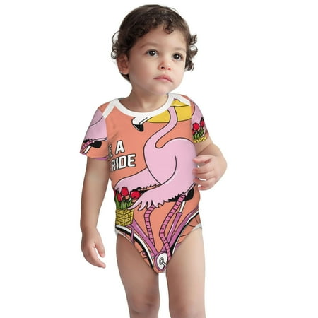 

Pofeuu Flamingo Riding a Bicycle Print Baby Boys Short-Sleeve Bodysuit Just Born Unisex Baby Short Sleeve Bodysuits Undershirt-18 Months