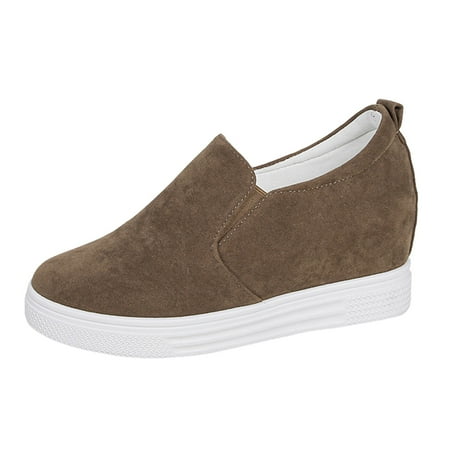 QYZEU Womens White Leather Sneakers Comfort Slippers Women Women s Winter Fashion Round Head Suede Thick Sole Wedge Solid Color Casual Shoes Women s Casual Shoes Khaki 37