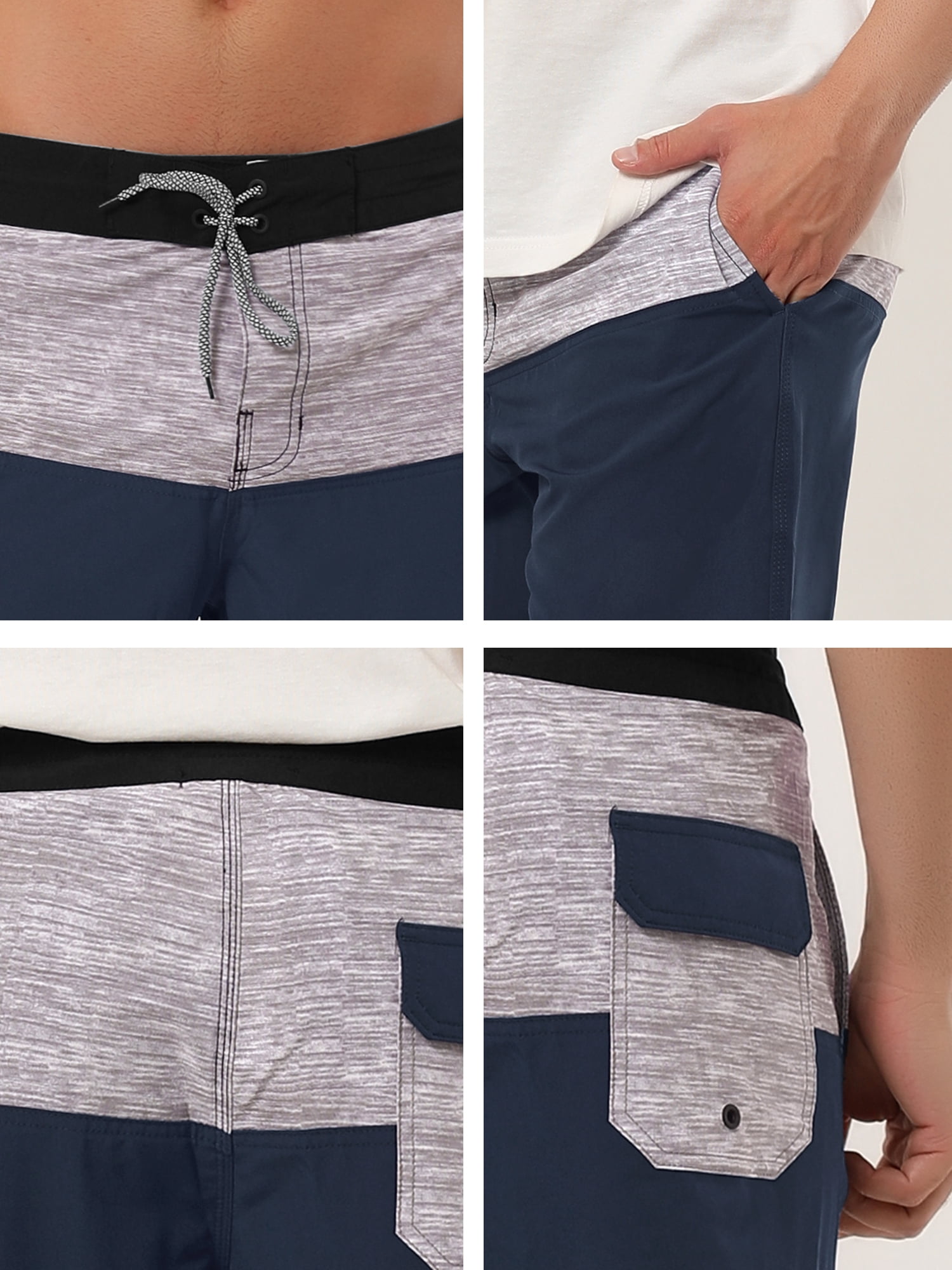 Unique Bargains Men's Summer Swim Color Block Drawstring Beach Board Shorts 32 Gray Navy