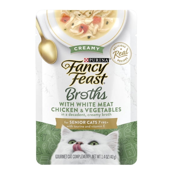Purina Fancy Feast Broths, Wet Cat Food, Chicken & Vegetable, 1.4 oz Pouch, 16 Pack