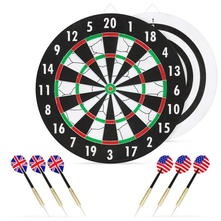 Best Choice Products Double-Sided Dart Board Game Recreation Hobby Set for Bedroom, Office w/ 6 Regulation Brass-Tip Throwing Darts, Practice and Competition Sides -