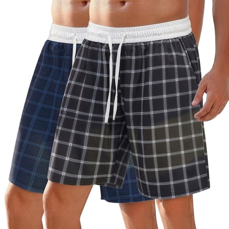 Wrtxtat Men s Plaid Shorts with Pockets Loose Lightweight Drawstring Waist Breathable Beach Vacation Shorts for Outdoor Hiking Golf Fishing Blue XXXXXL