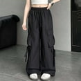 thumbnail image 2 of Glisme Teen Girls Trousers Solid Color With Pockets And Drawstring Autumn Soft Girls Flare Leg Pants Size 9-10 Years, 2 of 5