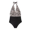 thumbnail image 4 of Bikini sin espalda con estampado de bloque de color sexy para mujer Traje de baño de una pieza Traje de baño Conjunto de ropa de playa Fridja  nalpqowj50669, 4 of 6