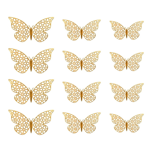 REZUOFI 48 Pcs Metallic Gold Butterfly Wall Decals - Removable Self-Adhesive Stickers for Party, Wedding, Home Decorations