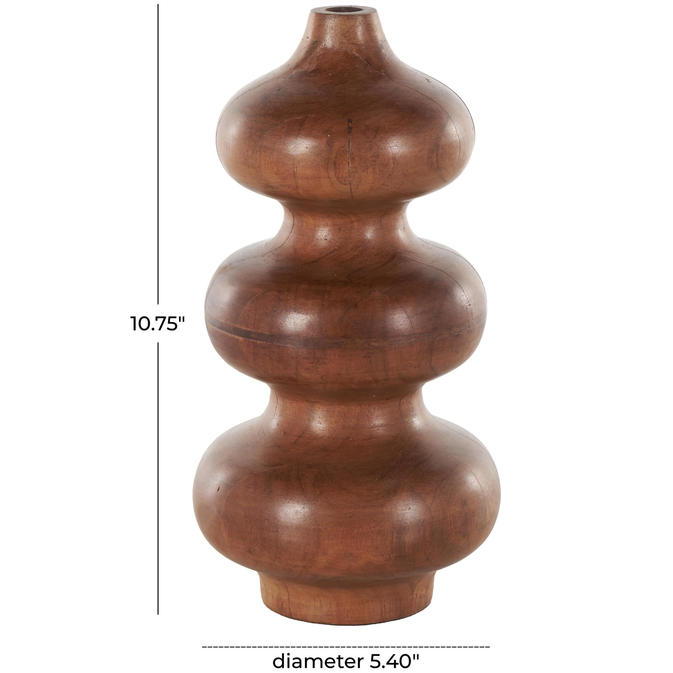 DecMode 11" Geometric Bubble Brown Wood Vase with Natural Wood Grains