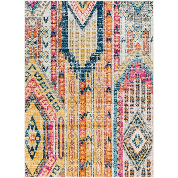 Mark&Day Area Rugs, 6x9 Hool Rustic Bright Pink Area Rug, Pink Beige Carpet for Living Room, Bedroom or Kitchen (6'7" x 9')