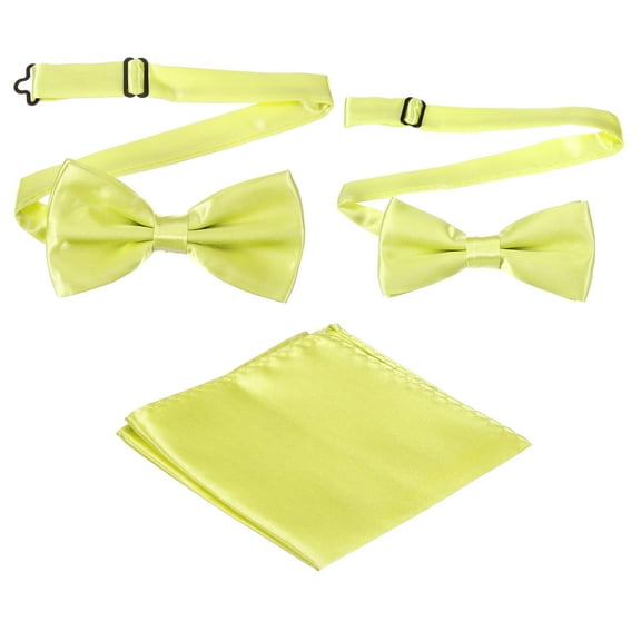 Bow Tie for Men, Adjustable Bow Ties with Pocket Square Pre-tied Bow Ties Sets for Wedding (Yellow, 2Size)