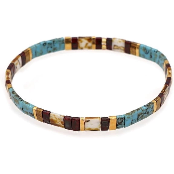 DESIGNICE Flat Beaded Stretch Bracelets for Women,Trendy Unique Colorful Square Beads Handmade Stack Bracelet Friendship Accessories Fashion Jewelry Gift