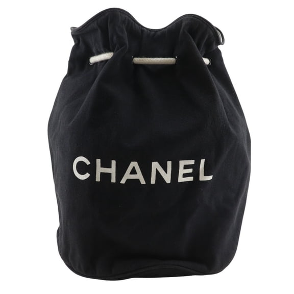 Pre-Owned Chanel Pool Bag Shoulder Logo Cotton Black A5 Women's
