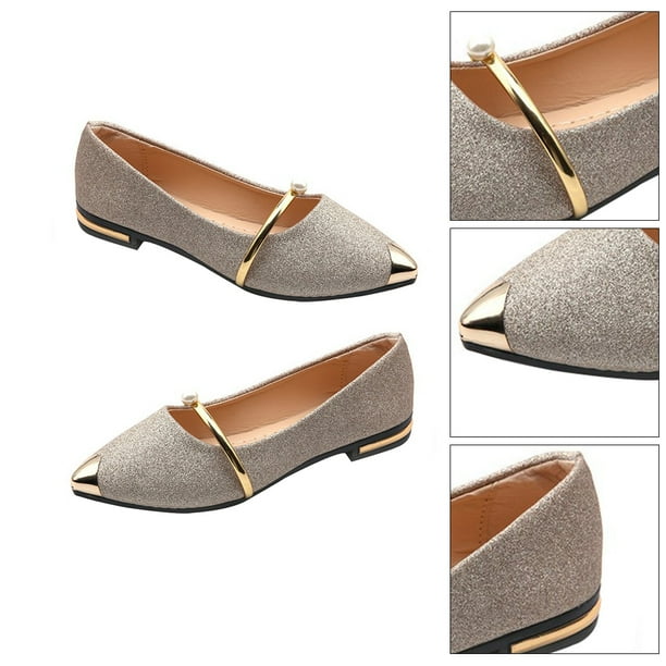 1Pair Summer Pointy Flat Nude Shoes Elegant Pearl Non Slip Single