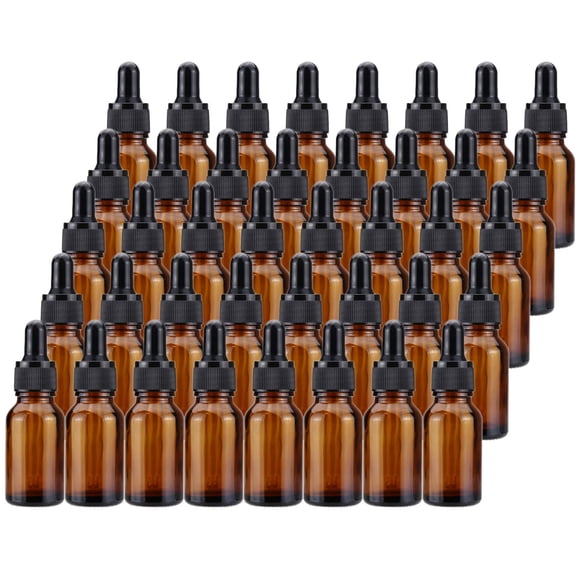 Kingrol 40 Pack Amber Glass Bottles with Glass Eye Dropper, 1/2 oz Dropper Bottles for Essential Oils, Perfumes, Aromatherapy, Chemistry Lab Chemical